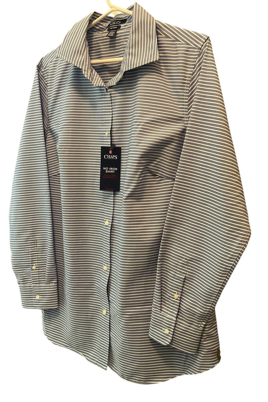 NWT CHAPS Sz  1X No Iron Cotton Blue Pin Striped Button-Up Shirt